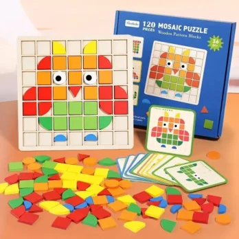 MOSAICOS GEOMÉTRICOS DE MADERA MONTESSORI – Juego de Patrones (120 piezas)
